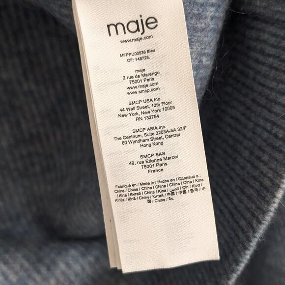 Maje Blue High-neck Mohair Wool Long Sleeve Sweater with Open Shoulder, size 1/S - Picture 10 of 10